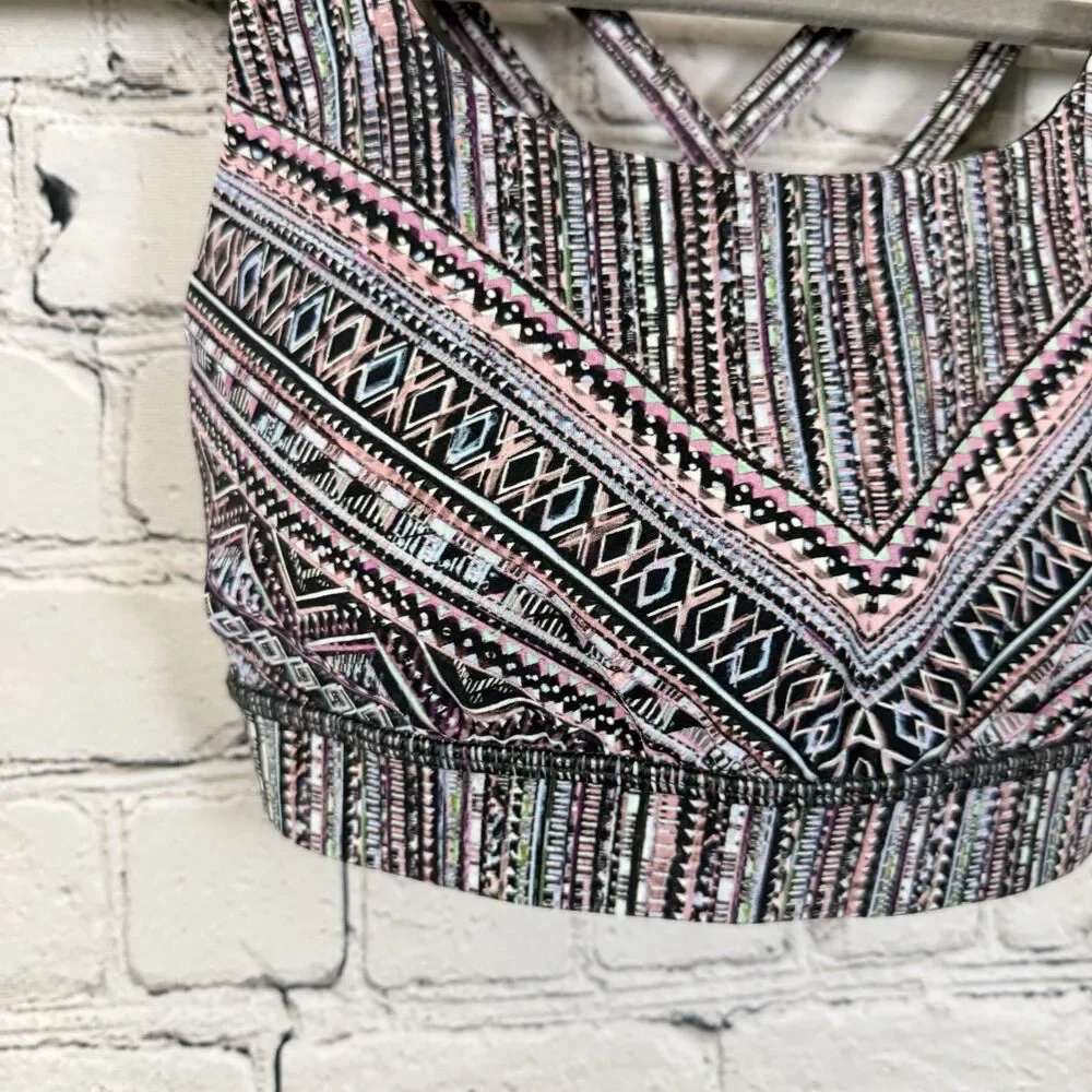 Lululemon Energy Sports Bra Size 4 Geometric Tribal Pace Print Criss Cross Strap